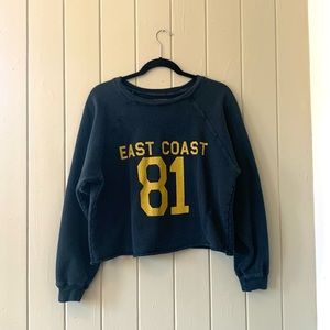 Free People RETRO BRAND Distressed Gray Cropped Sweatshirt Size Small